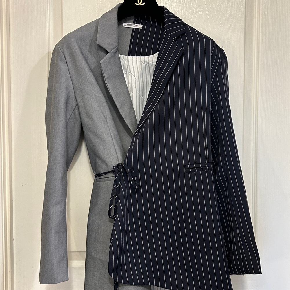 Two-Tone Gray and Black Striped Blazer